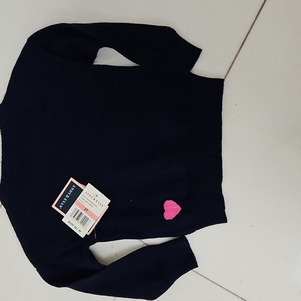 NWT Navy Heart Sweater and Pink Leggings Set By‎ Andy And Evan 2T - Picture 4 of 7